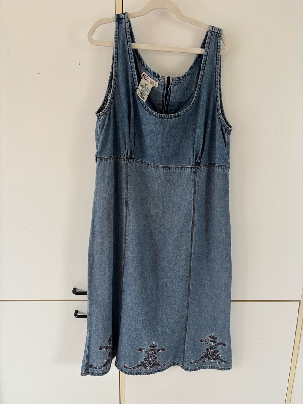 Vintage Blue Denim Embroidered Midi Dress